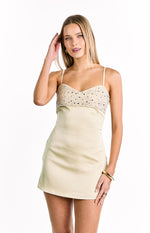 fran gold sequin contrast party mini dress Fran Cream Sequin Contrast Party Mini Dress - US 0