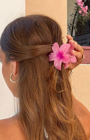 Beginning Boutique Frangipani Pink Flower Clip a pink frangipani flower hair clip with a bright pink center