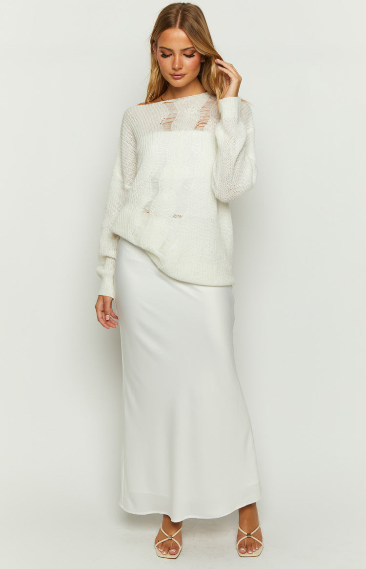 Genevieve White Satin Maxi Skirt Image