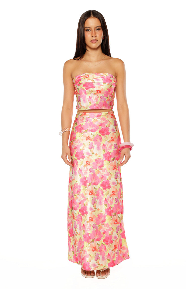 Genevieve Yellow Floral Pop Print Maxi Skirt Image