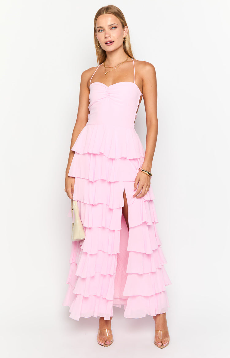 Georgie Pink Ruffle Maxi Dress | Beginning Boutique AU