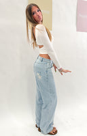 Beginning Boutique Vida White Long Sleeve Top white textured square neck long sleeve crop top with horizontal bands
