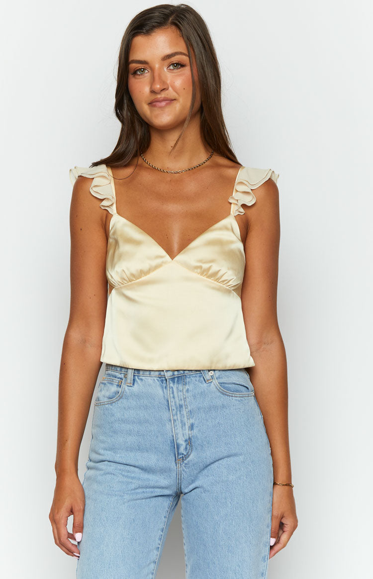 Yellow Ridding Top Golden Glow Yellow Satin Crop Top | Beginning Boutique AU