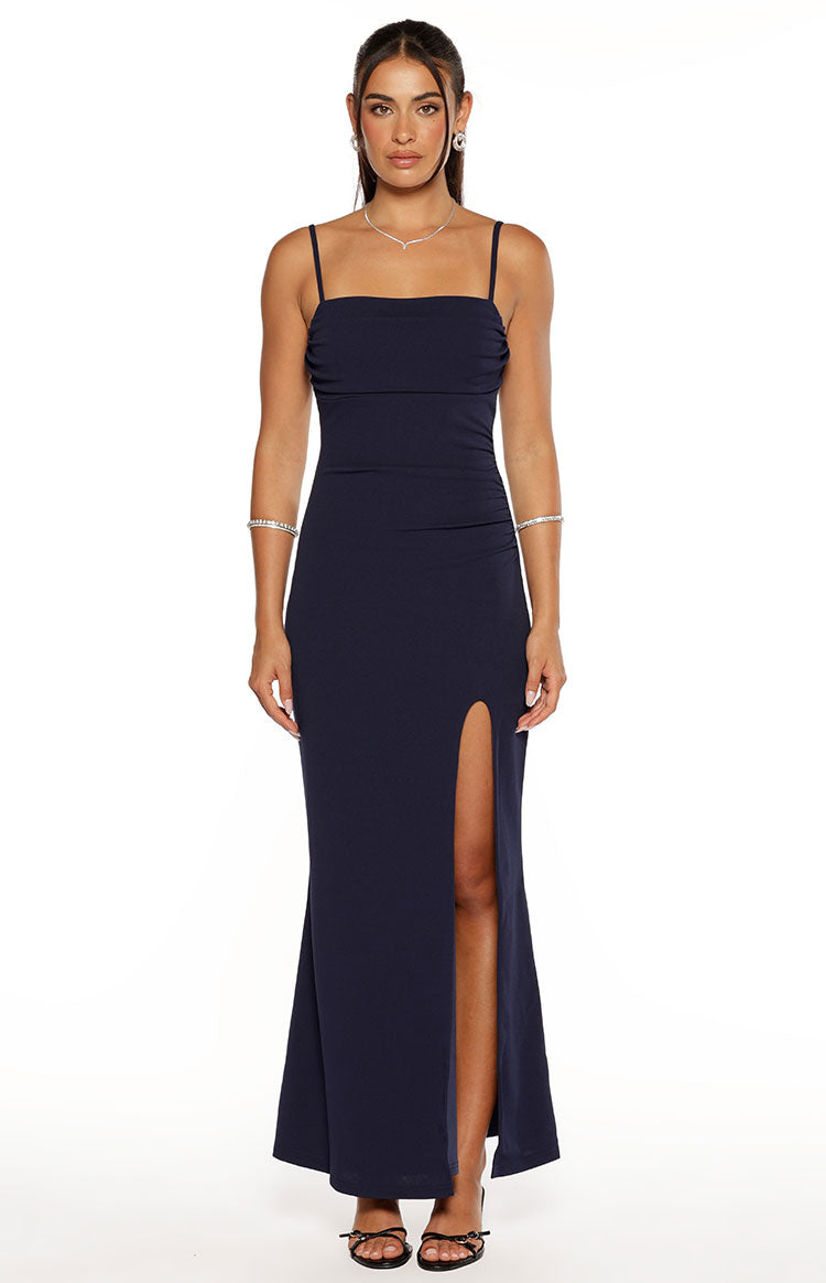Gracy Navy Crepe Formal Maxi Dress Image