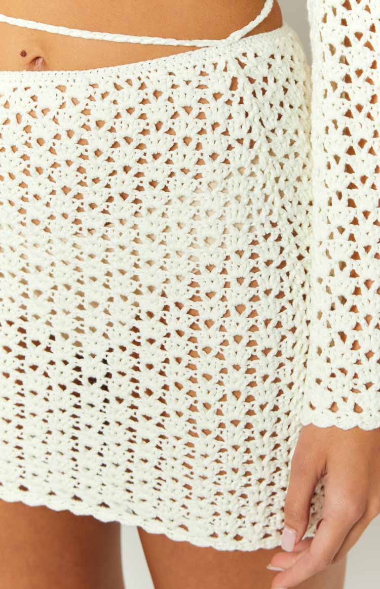 Hadie White Crochet Mini Skirt Image