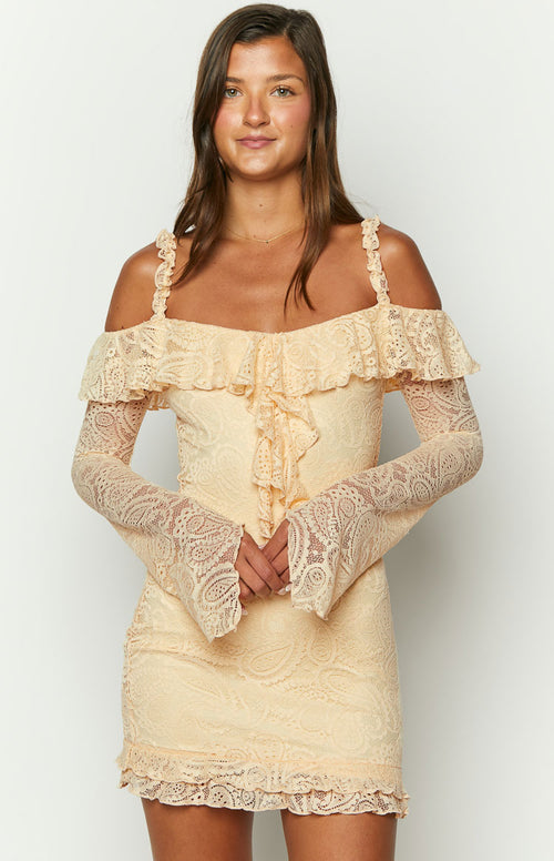 Harlow Cream Lace Mini Dress Beginning Boutique