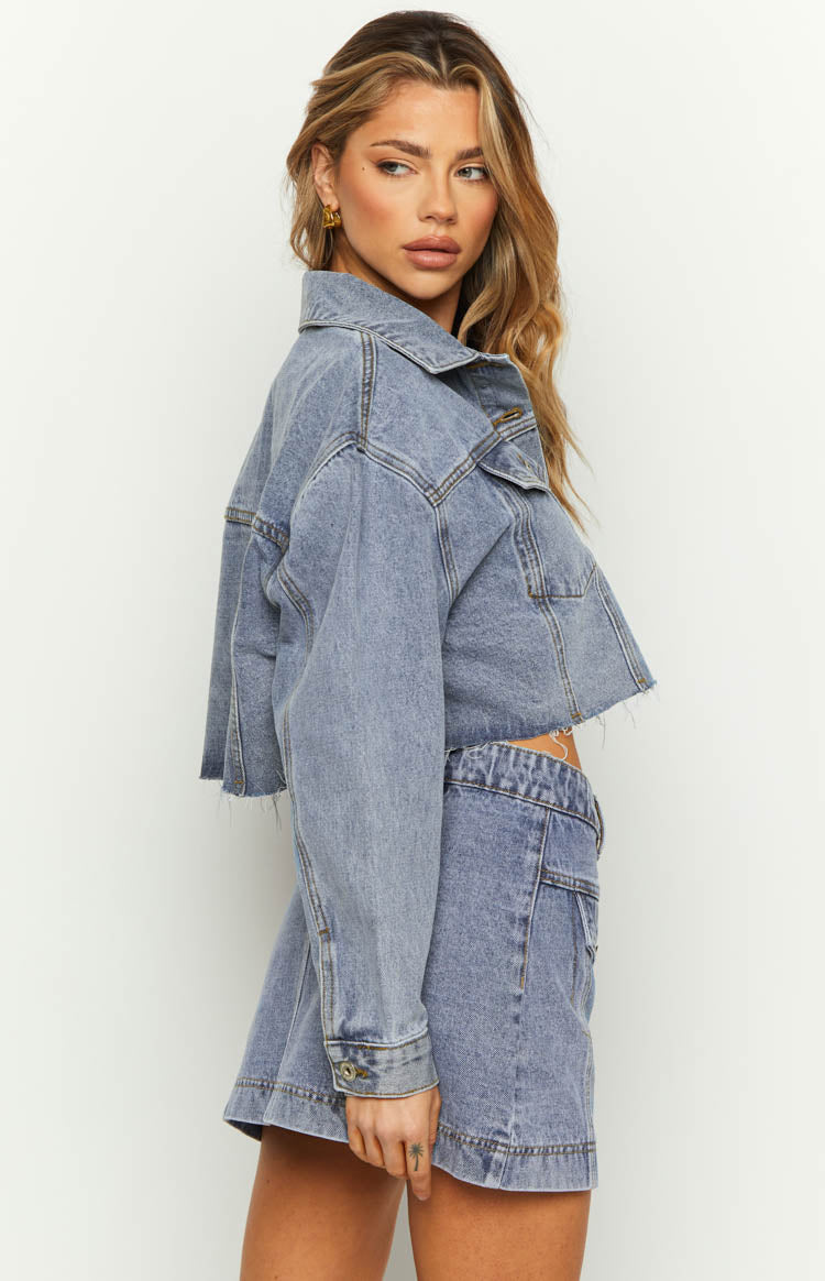 Helena Mid Wash Denim Cropped Jacket Image