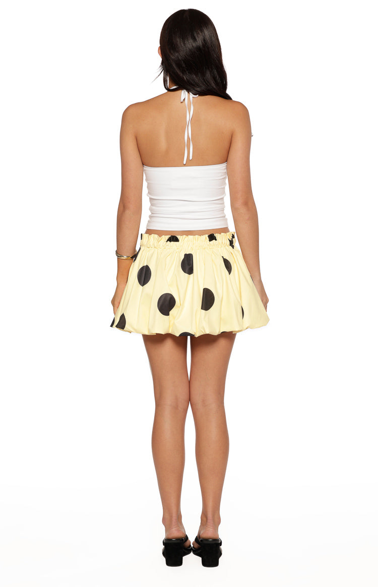 Henrietta Yellow Polka Dot Bubble Hem Mini Skirt Image