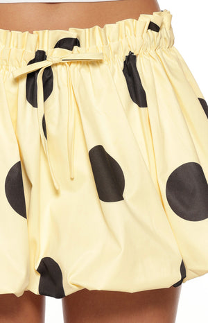 Henrietta Yellow Polka Dot Bubble Hem Mini Skirt