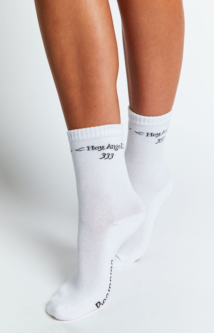 Hey Angel White Crew Socks (FREE over $100) Image