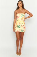 Lee White Roma Print Strapless Mini Dress – Beginning Boutique