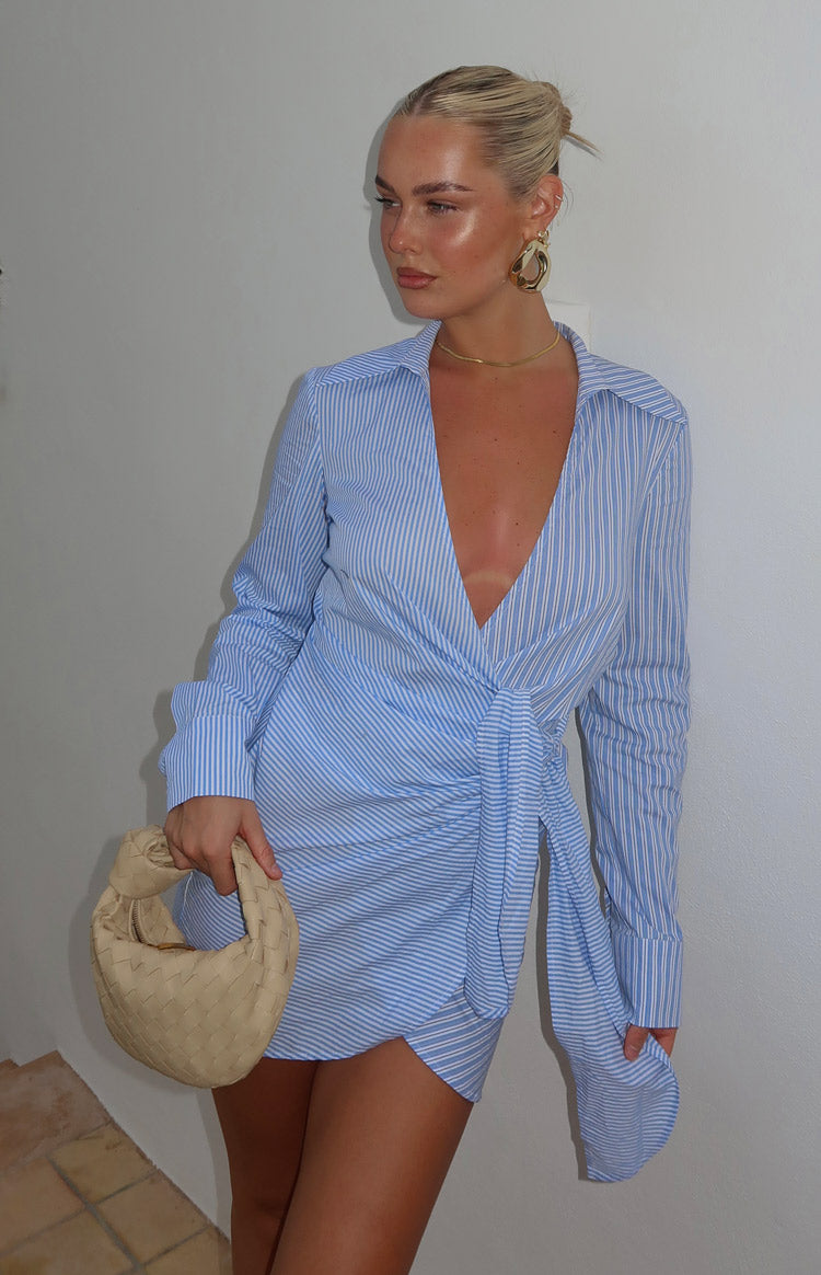 Holly Blue Stripe Tie Up Shirt Mini Dress BB Exclusive Australia
