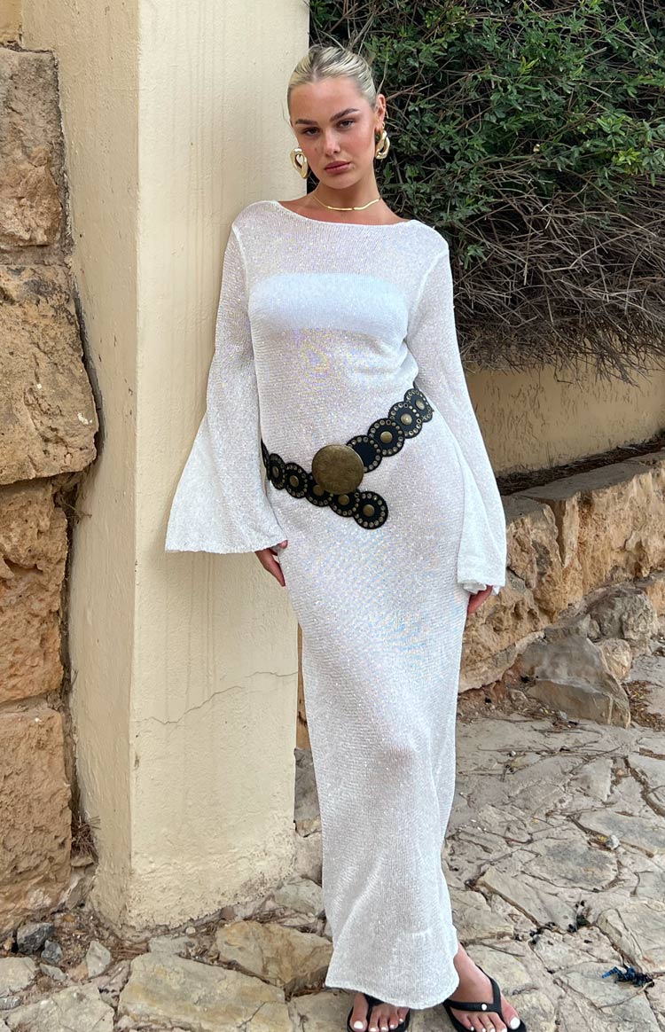 Kendrick White Sequin Knit Long Sleeve Maxi Dress | Beginning Boutique AU Kendrick White Sequin Knit Long Sleeve Maxi Dress | Beginning Boutique AU