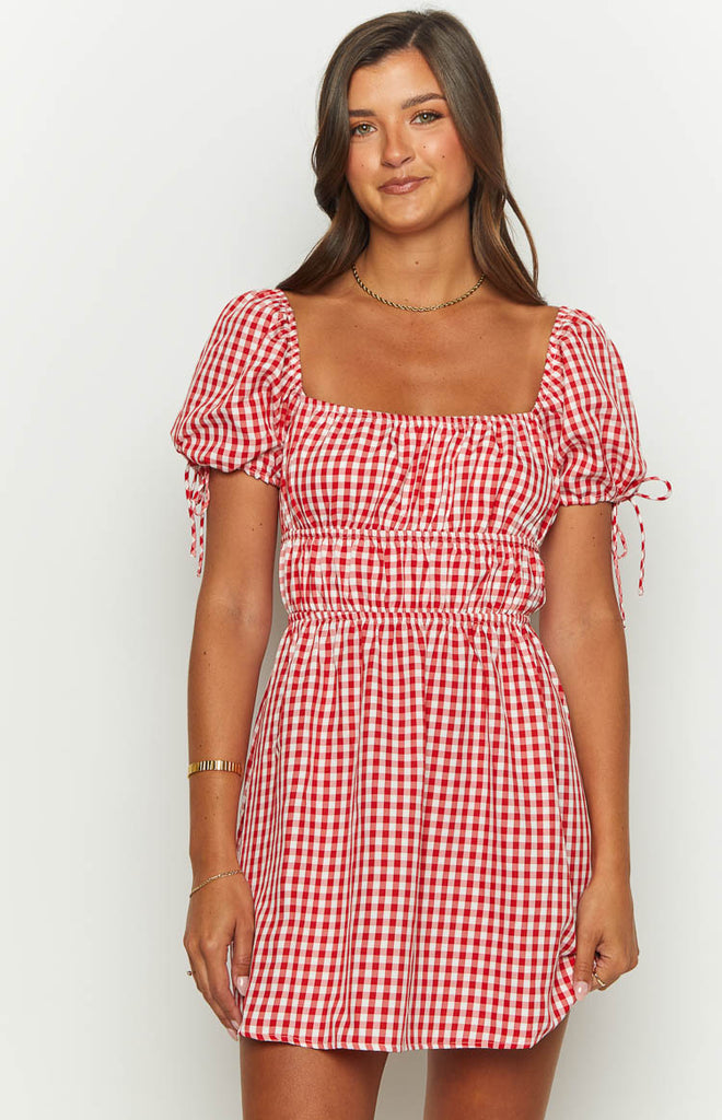 I'm Yours Red Gingham Mini Dress – Beginning Boutique