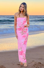 Imogen Pink and Green Floral Print Maxi Dress Image