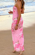 Imogen Pink and Green Floral Print Maxi Dress Image