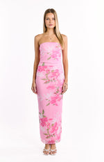 Imogen Pink and Green Floral Print Maxi Dress Image