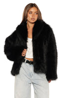 Beginning Boutique It Girl Black Faux Fur Jacket black shaggy faux fur cropped jacket with long sleeves