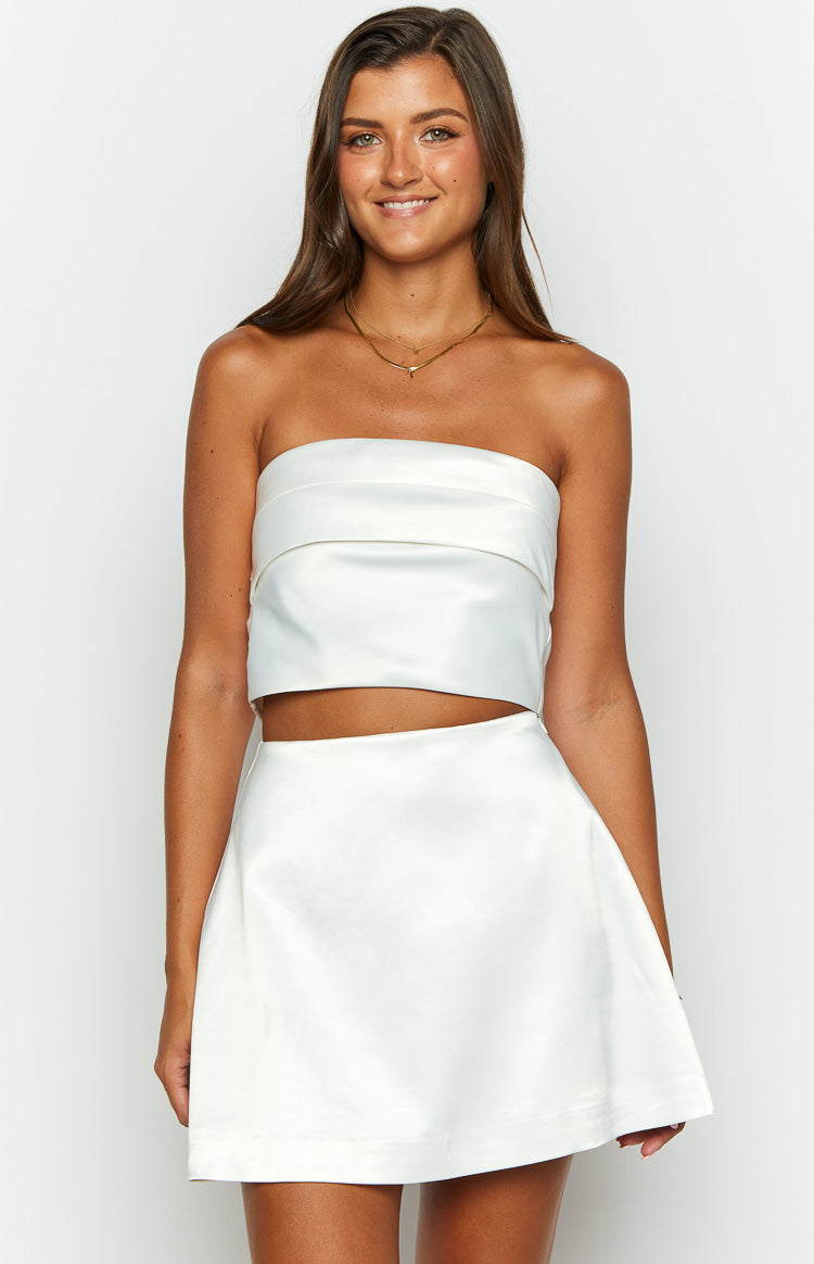 Ivory Allure White Satin Mini Skirt Image
