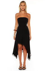 Jannah Black Strapless Hanky Hem Midi Dress Image