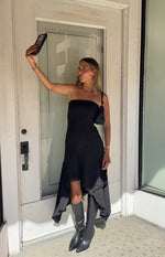 Jannah Black Strapless Hanky Hem Midi Dress Image