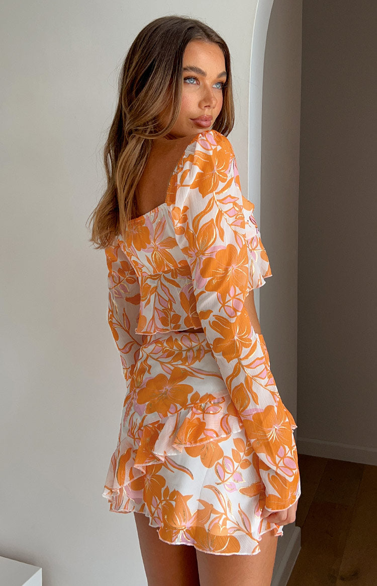 Jayella Orange Floral Mini Skirt Image