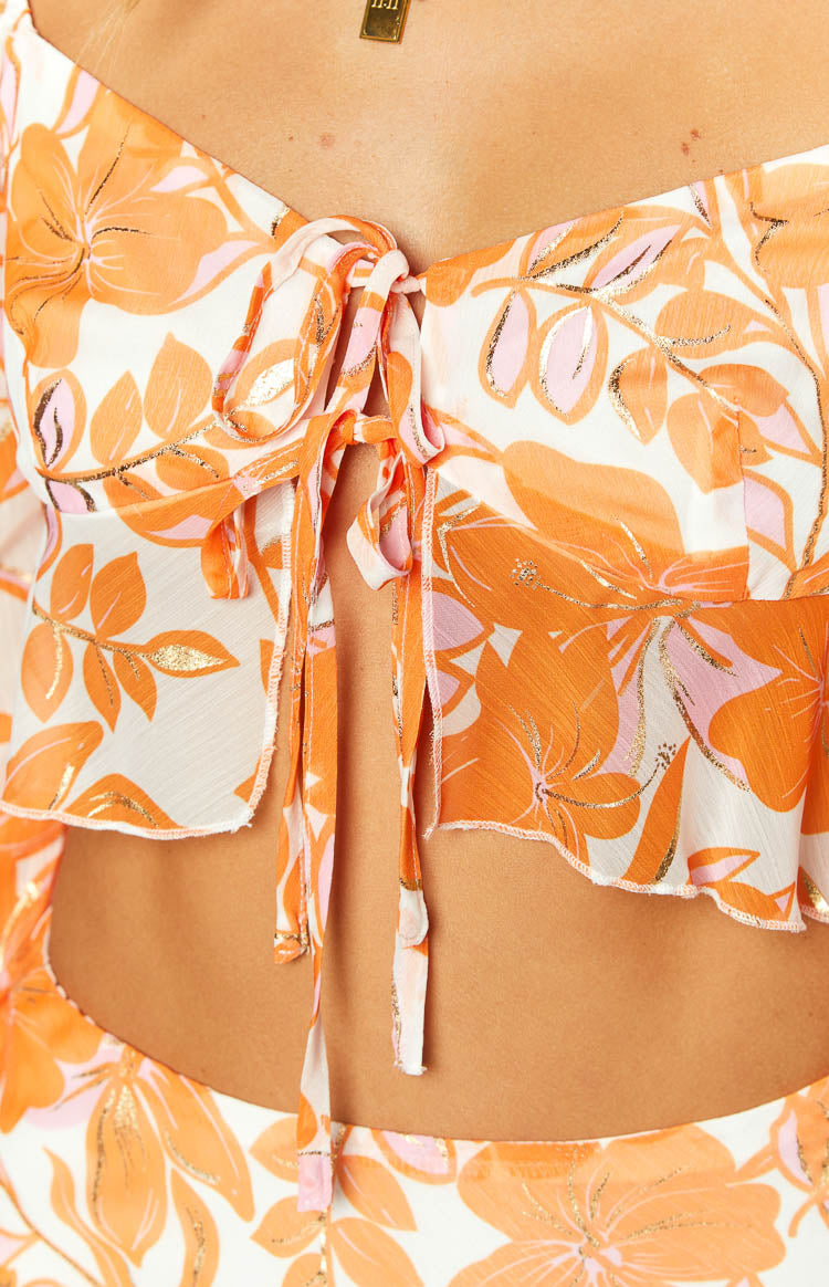Jayella Orange Floral Long Sleeve Top Image