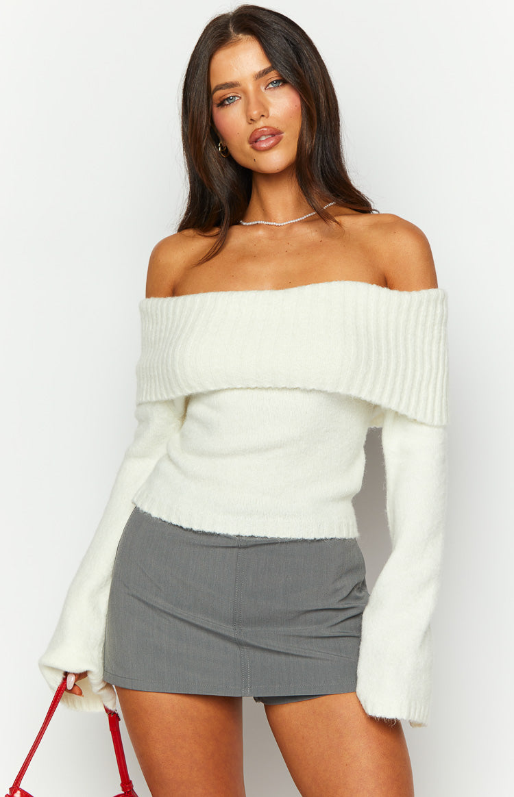 Joey Cream Off Shoulder Sweater Beginning Boutique AU