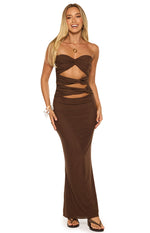 Junipa Chocolate Brown Strapless Cutout Maxi Dress Image