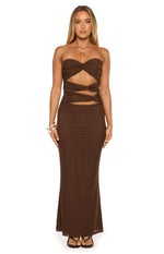 Junipa Chocolate Brown Strapless Cutout Maxi Dress Image