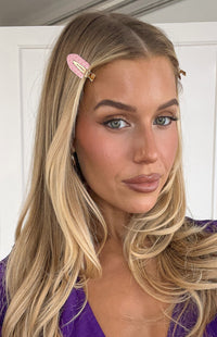 Juno Pink Polka Dot 2 Pack Non Crease Hair Clips (FREE over $110)