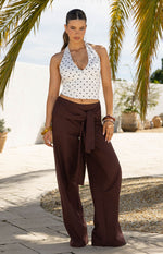 Kady Brown Linen Tie Wide Leg Pants Image