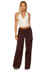 Kady Brown Linen Tie Wide Leg Pants Image