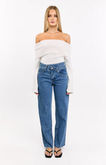 Kansis Mid Wash Scallop Pockets Uneven Waist Jeans Image