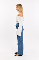 Kansis Mid Wash Scallop Pockets Uneven Waist Jeans Image