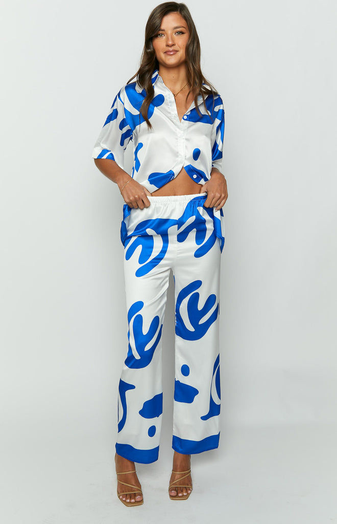 Karren Blue Print Pants – Beginning Boutique