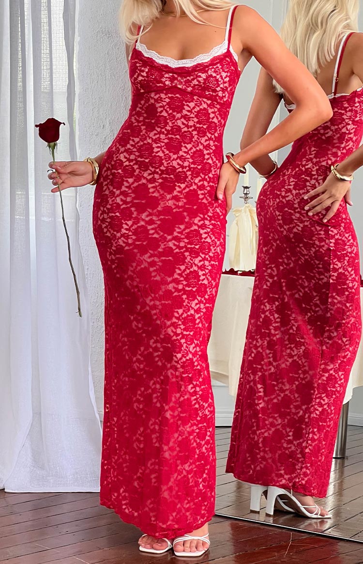 Kata Red Lace Maxi Dress | Beginning Boutique