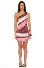 Kendall Pink Stripe Asymmetric Satin Top Image