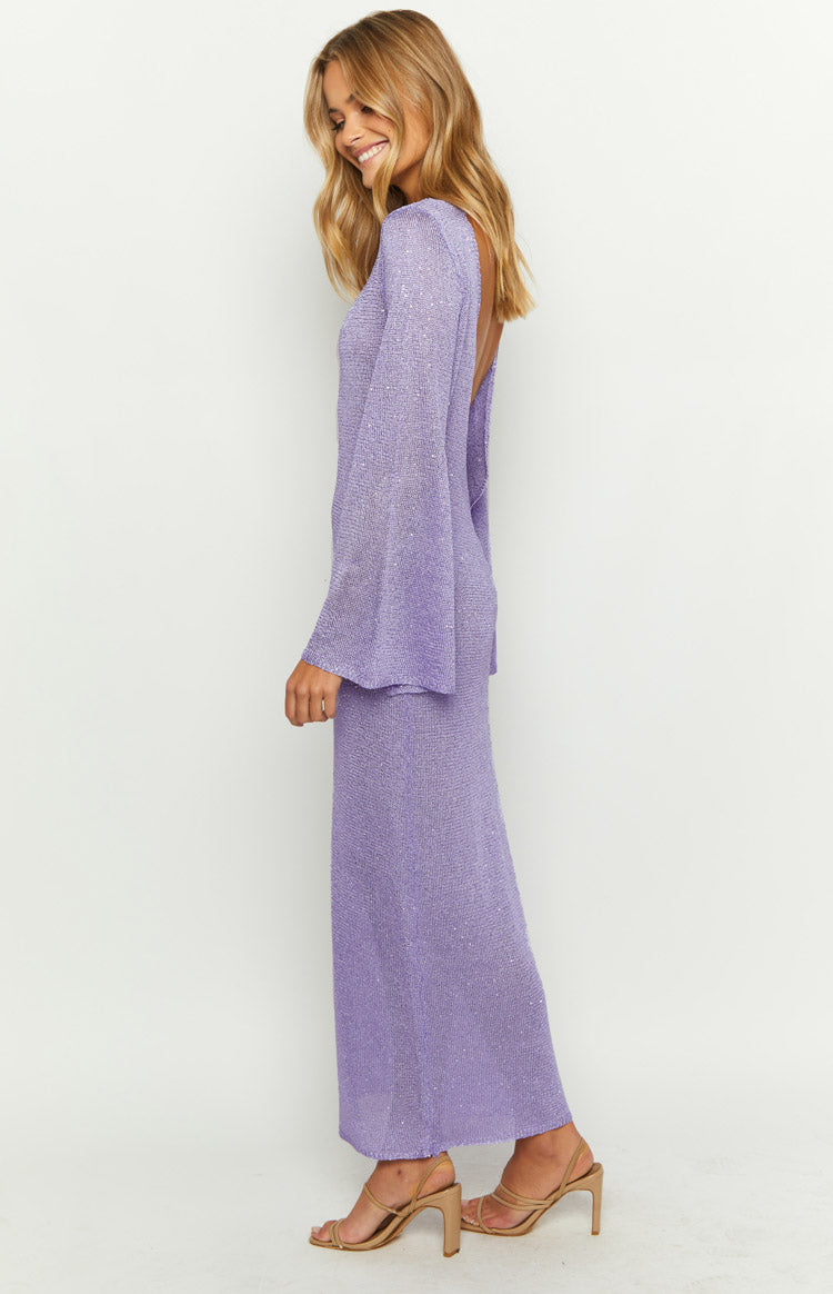 Kendrick Purple Sequin Knit Long Sleeve Maxi Dress Image