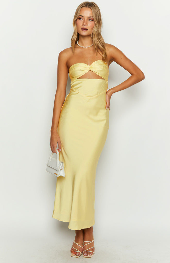 Kenna Yellow Satin Strapless Maxi Dress Beginning Boutique — free download