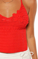 Kiki Red Crochet Flower Halter Top Image