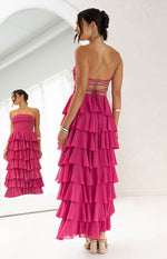 Kim Fuchsia Strapless Ruffle Maxi Dress Image