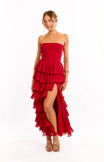 Kim Red Strapless Ruffle Maxi Dress Image