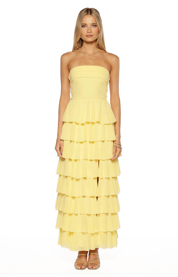 Kim Yellow Strapless Ruffle Maxi Dress Image