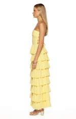 Kim Yellow Strapless Ruffle Maxi Dress Image