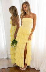 Kim Yellow Strapless Ruffle Maxi Dress Image