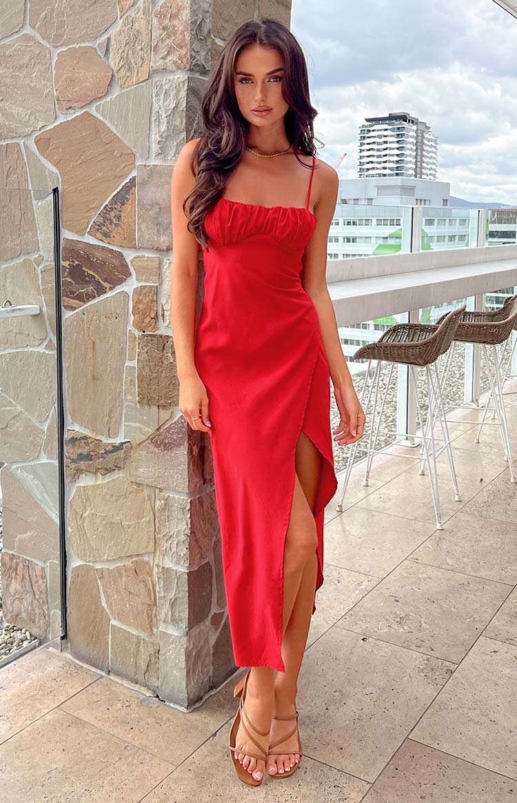 Red slip on discount dress