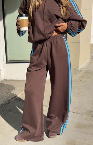 Kosie Chocolate And Blue Stripe Track Pants