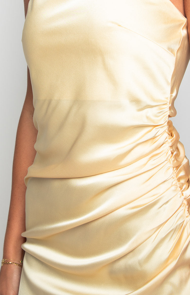 Kyla Yellow Satin Maxi Dress Image