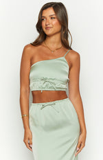 Lala Sage Satin Crop Top Image